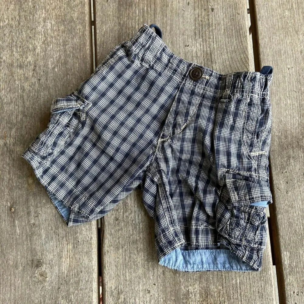 Gap Shorts Navy Blue White Plaid Check Cargo Style Pull‎ On Size 18-24 mo